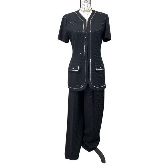 142. St. John Pants Suit Santana Knit Womens 8 Old Money First Lady Jackie O - Picture 1 of 10